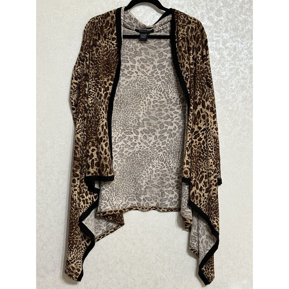 BCBGMAXAZRIA Leopard Animal Print Waterfall Draped Open Cardigan‎ Lightweight S